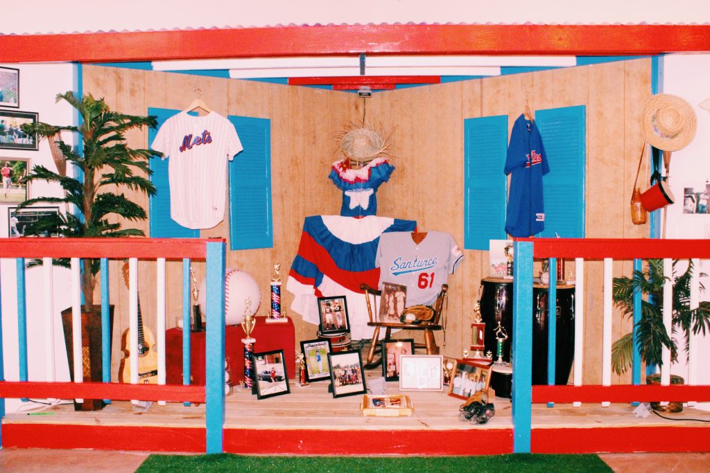 Baseball memorabilia display.