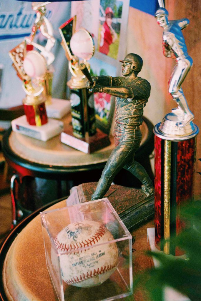 Baseball trophies.