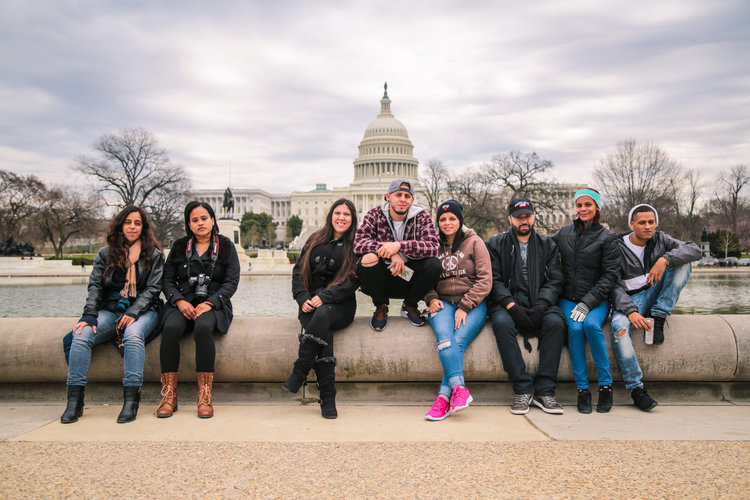 Film crew in front of the Capitol Building in Washington, DC